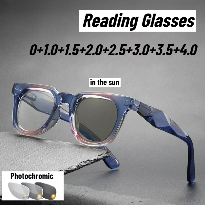 Модные фотохромные очки для чтения в квадратной оправе для мужчин и женщин, новые, с большой оправой, меняющие цвет, для коррекции пресбиопии
Модные фотохромные очки для чтения в квадратной оправе для мужчин и женщин, новые, с большой оправой, меняющие цвет, для коррекции пресбиопии
