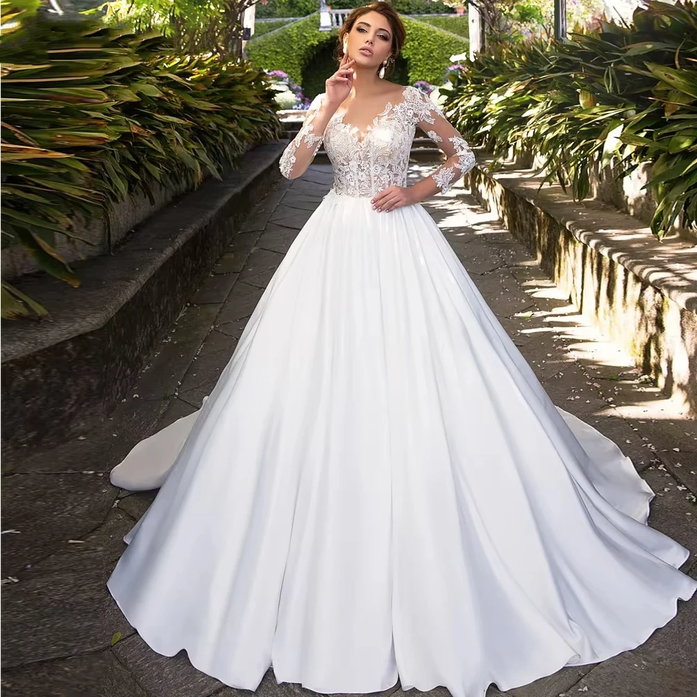 Customized Exquisite Wedding Dress Sheer Scoop Neck Lace Beaded Applique Illusion Long Sleeve Bride Dresses Vestidos De Noiva
Customized Exquisite Wedding Dress Sheer Scoop Neck Lace Beaded Applique Illusion Long Sleeve Bride Dresses Vestidos De Noiva