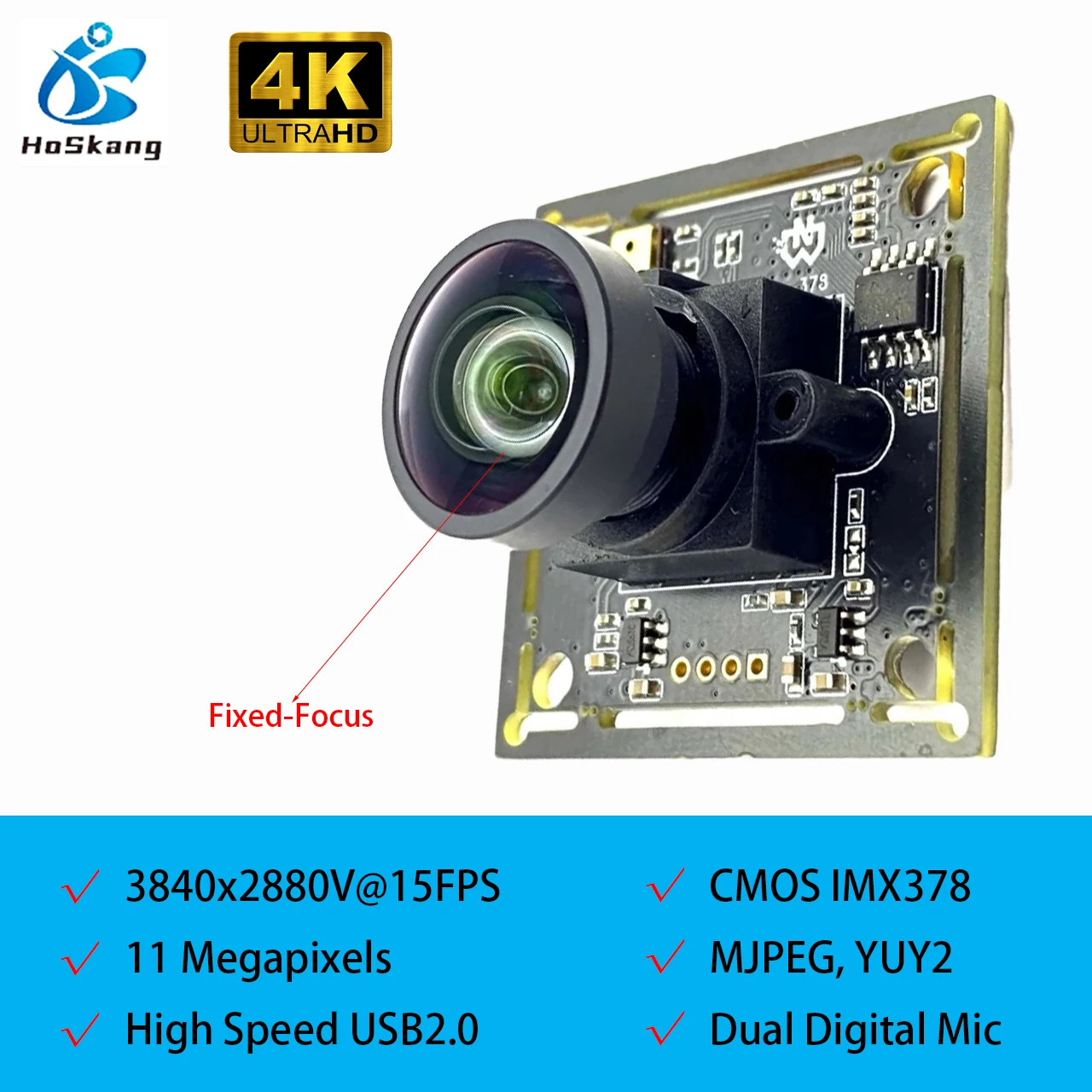 4K 11MP IMX378 USB Camera Module IMX378 Sensor With Wide 150 Degree FF Digital Mic for Machine Vision
4K 11MP IMX378 USB Camera Module IMX378 Sensor With Wide 150 Degree FF Digital Mic for Machine Vision