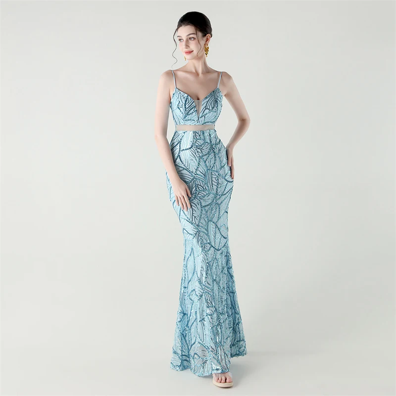 Sexy Women Long Dress Summer Spaghetti Strap Deep V Neck Backless Lace Up Blue Sequined Party Evening Long Dress
Sexy Women Long Dress Summer Spaghetti Strap Deep V Neck Backless Lace Up Blue Sequined Party Evening Long Dress