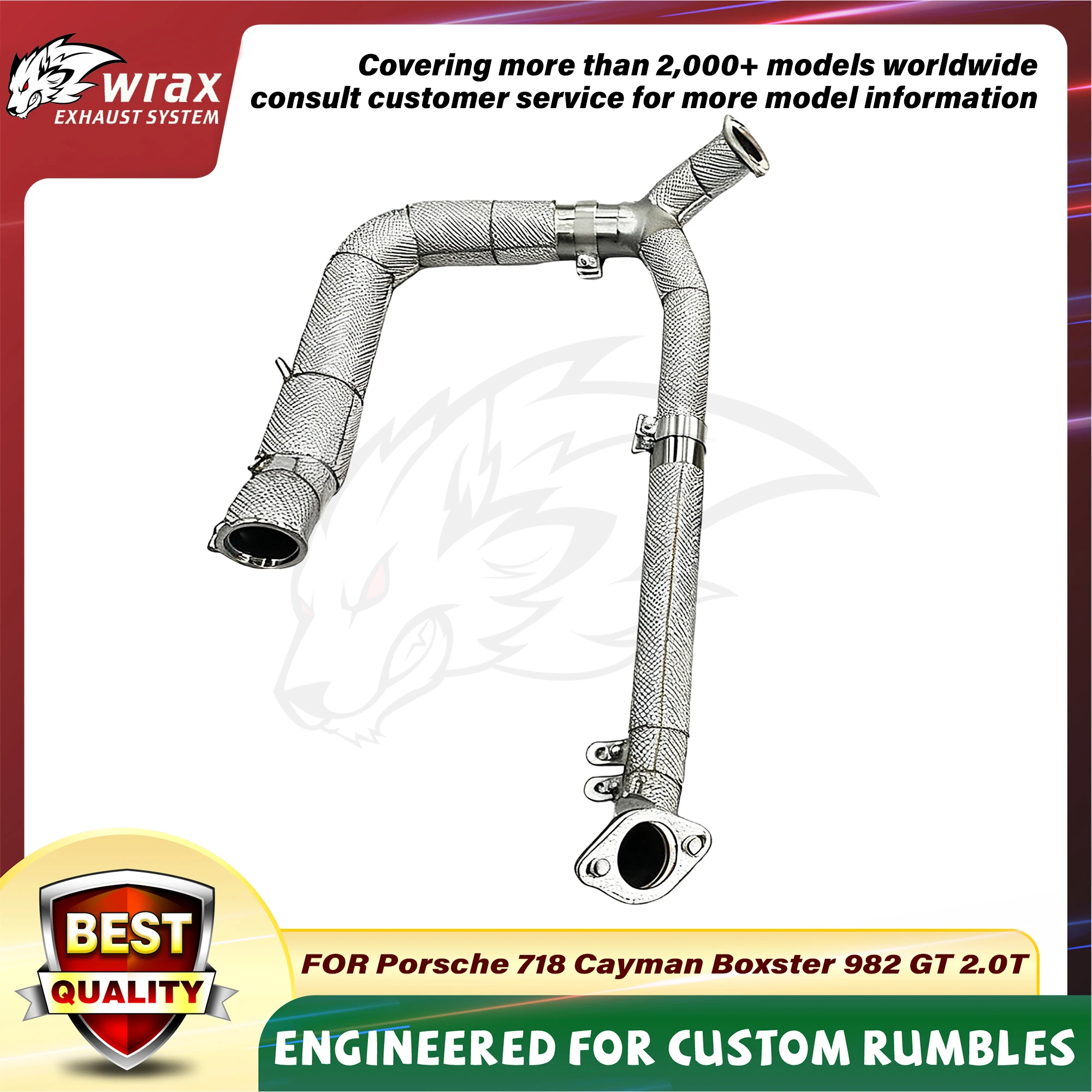 WRAX Sports Exhaust for Porsche 718 Cayman Boxster 982 GT 2.0T High Performance Downpipe with Heat Shield SS304 Plug & Play
WRAX Sports Exhaust for Porsche 718 Cayman Boxster 982 GT 2.0T High Performance Downpipe with Heat Shield SS304 Plug & Play