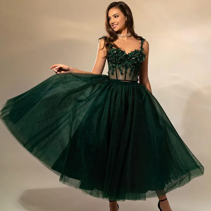 Applique Flowers Dress Dark Green A-line Prom Dresses Ankle Length Starps See Through Women Clothing Layered Tulle Dress
Applique Flowers Dress Dark Green A-line Prom Dresses Ankle Length Starps See Through Women Clothing Layered Tulle Dress