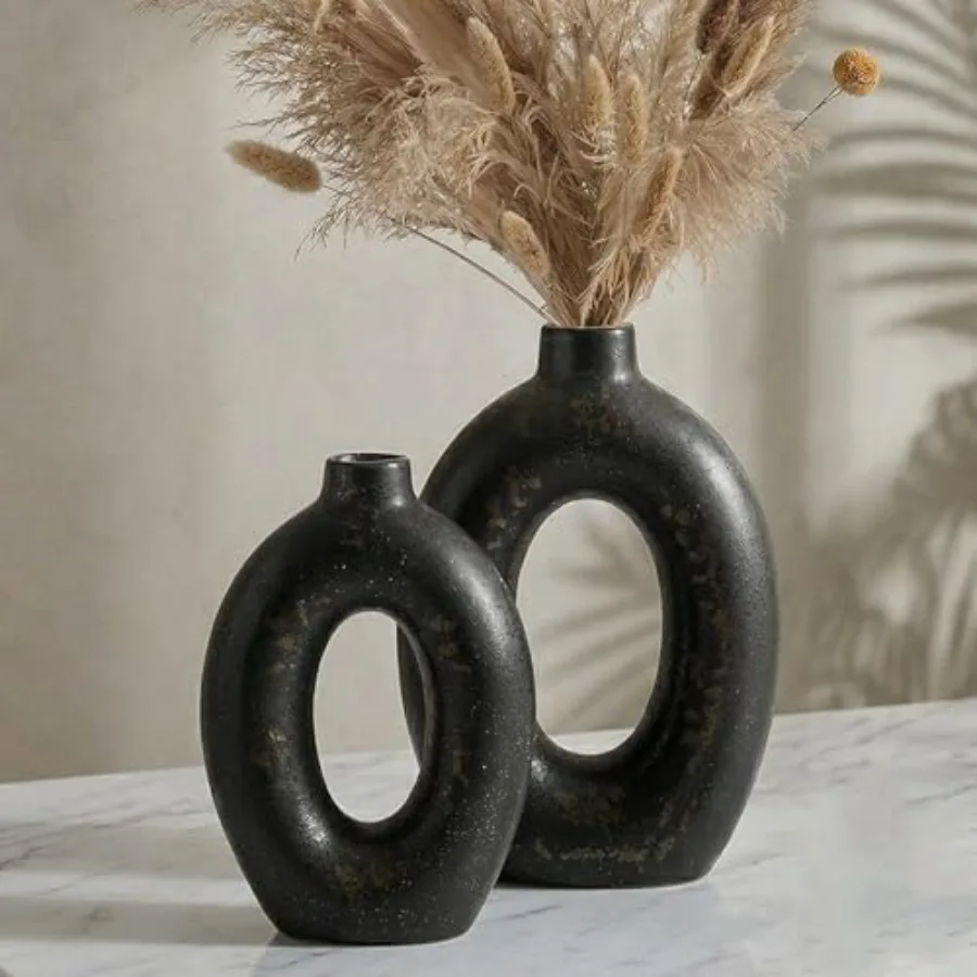 Ceramic Vases Set of 2, Hollow Donut Flower Vases, Modern Decorative Centerpiece for Home Decor, Coffee Table, Shelf, Mantel, B
Ceramic Vases Set of 2, Hollow Donut Flower Vases, Modern Decorative Centerpiece for Home Decor, Coffee Table, Shelf, Mantel, B