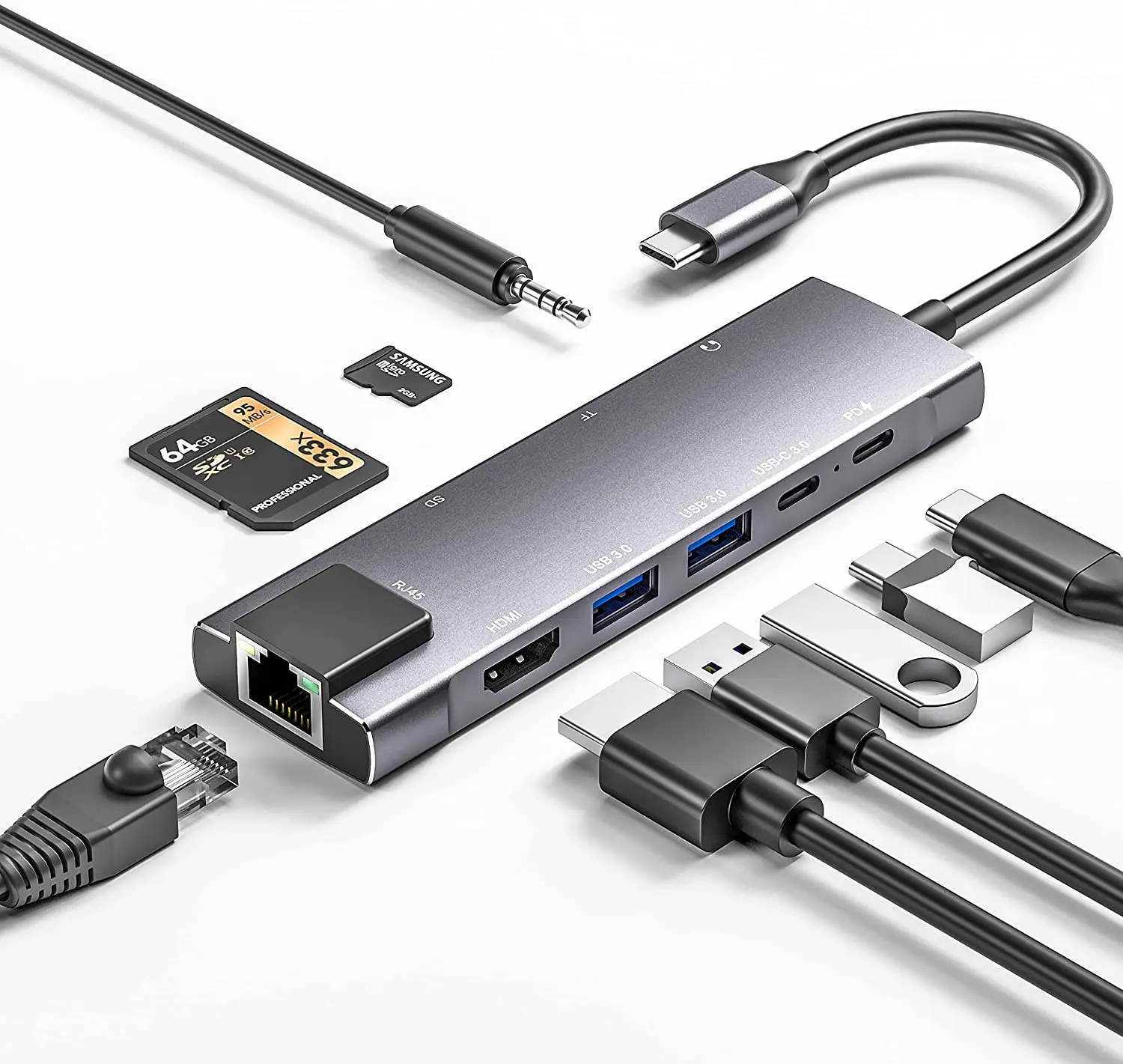 USB C Hub многопортовый адаптер 1 Гбит/с Ethernet,4K @ 30 Гц HDMI,PD100W,2 USB 3,0, SD/TF, разъем 3,5 мм, технические данные 3,0, для MacBook Pro/Air...
USB C Hub многопортовый адаптер 1 Гбит/с Ethernet,4K @ 30 Гц HDMI,PD100W,2 USB 3,0, SD/TF, разъем 3,5 мм, технические данные 3,0, для MacBook Pro/Air...