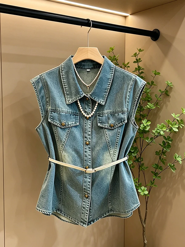High Waist Slim Fit Denim Vest Women's Casual Stylish Summer New Style Sleeveless Top Commute Style Loose Fit Regular Length
High Waist Slim Fit Denim Vest Women's Casual Stylish Summer New Style Sleeveless Top Commute Style Loose Fit Regular Length