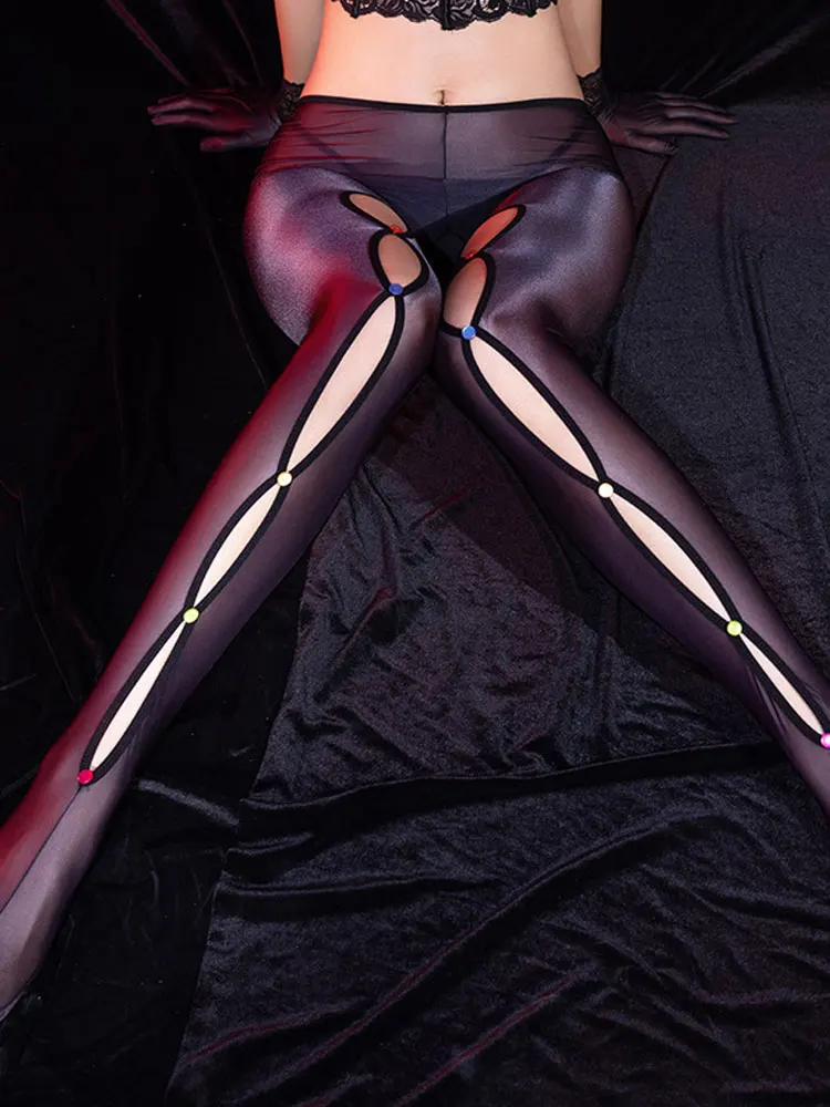 Fashion Hollow Out Pants Oil Shiny Glossy Sexy Sheer See Through Women Leggings Crotchless Tights Maid Thin Transparent Leggings
Fashion Hollow Out Pants Oil Shiny Glossy Sexy Sheer See Through Women Leggings Crotchless Tights Maid Thin Transparent Leggings