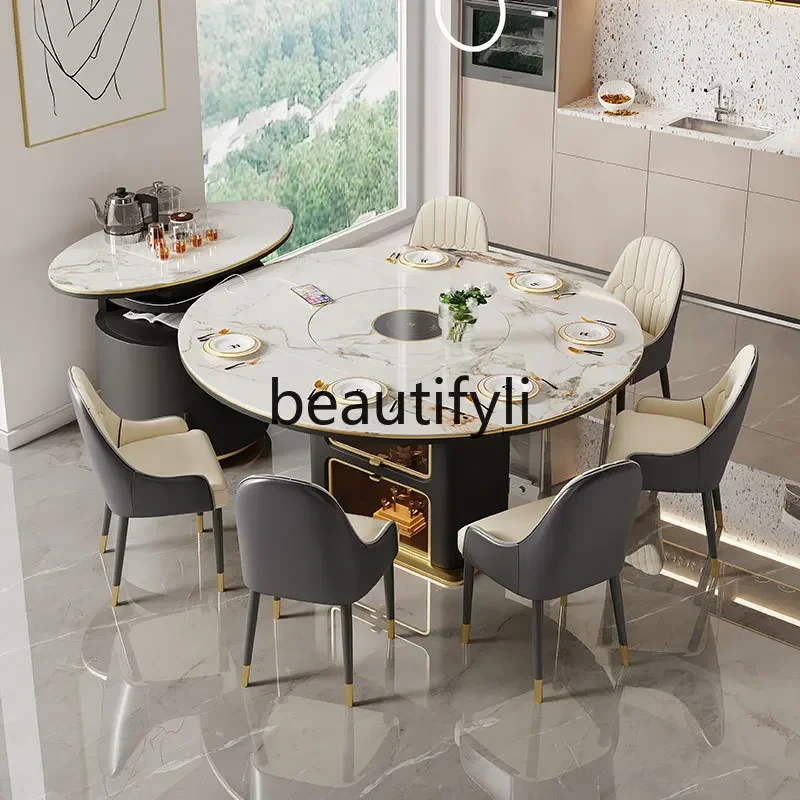 Rock slab island dining table integrated retractable mobile multi-functional household light luxury kitchen tea table 
Rock slab island dining table integrated retractable mobile multi-functional household light luxury kitchen tea table
