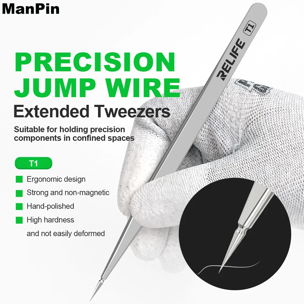 T1 Jump Wire Extended Tweezers for Capacitors Chips Precision parts Non-magnetic Corrosion-resistant Phone Repair Hand Tools
T1 Jump Wire Extended Tweezers for Capacitors Chips Precision parts Non-magnetic Corrosion-resistant Phone Repair Hand Tools