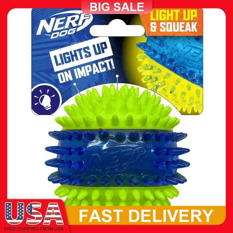 LED Light Up Squeaky Ball Dog Toy with Dental Spikes Soft TPR Chew Toy for Teeth Cleaning Interactive Night Play Fetch Game
LED Light Up Squeaky Ball Dog Toy with Dental Spikes Soft TPR Chew Toy for Teeth Cleaning Interactive Night Play Fetch Game