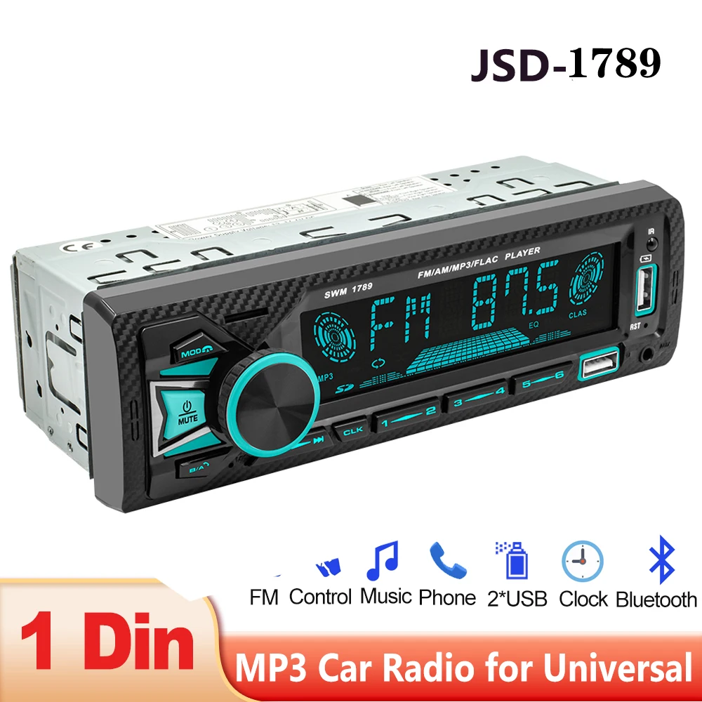 JSD-1789 Car Radio 1 Din MP3 Car Player Audio Stereo Bluetooth FM AUX In USB Colorful Buttons Remote Control Multimedia Player
JSD-1789 Car Radio 1 Din MP3 Car Player Audio Stereo Bluetooth FM AUX In USB Colorful Buttons Remote Control Multimedia Player