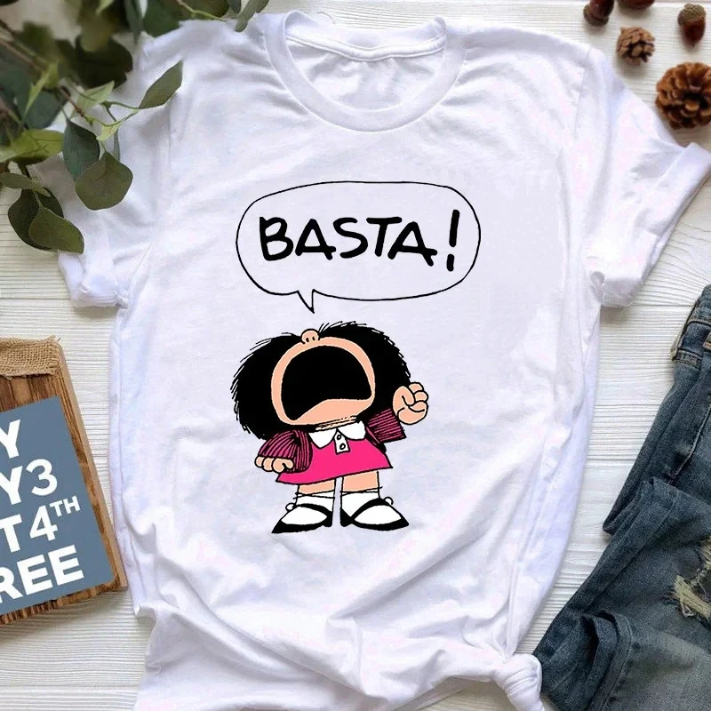 Футболка Mafalda женская с принтом, милый Повседневный Топ с коротким рукавом, с рисунком манга графическое, белая уличная одежда, Y2k, на лето 
Футболка Mafalda женская с принтом, милый Повседневный Топ с коротким рукавом, с рисунком манга графическое, белая уличная одежда, Y2k, на лето