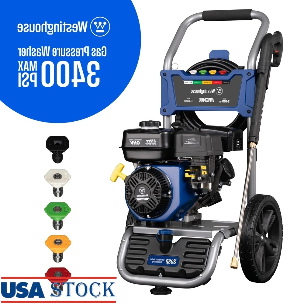 3400 PSI Gas Pressure Washer 2.6 GPM with 5 Quick Connect Nozzles Soap Tank and 25ft Hose Deep Cleaning
3400 PSI Gas Pressure Washer 2.6 GPM with 5 Quick Connect Nozzles Soap Tank and 25ft Hose Deep Cleaning
