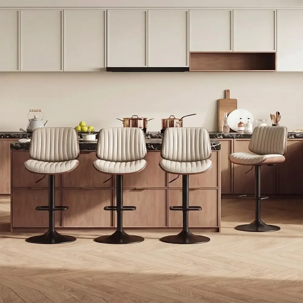 Set of 4 Adjustable Swivel Bar Stools, 26-34.5 Height, with Footrests, Faux Leather, Suitable for Kitchen, Dining Room, Beige
Set of 4 Adjustable Swivel Bar Stools, 26-34.5 Height, with Footrests, Faux Leather, Suitable for Kitchen, Dining Room, Beige