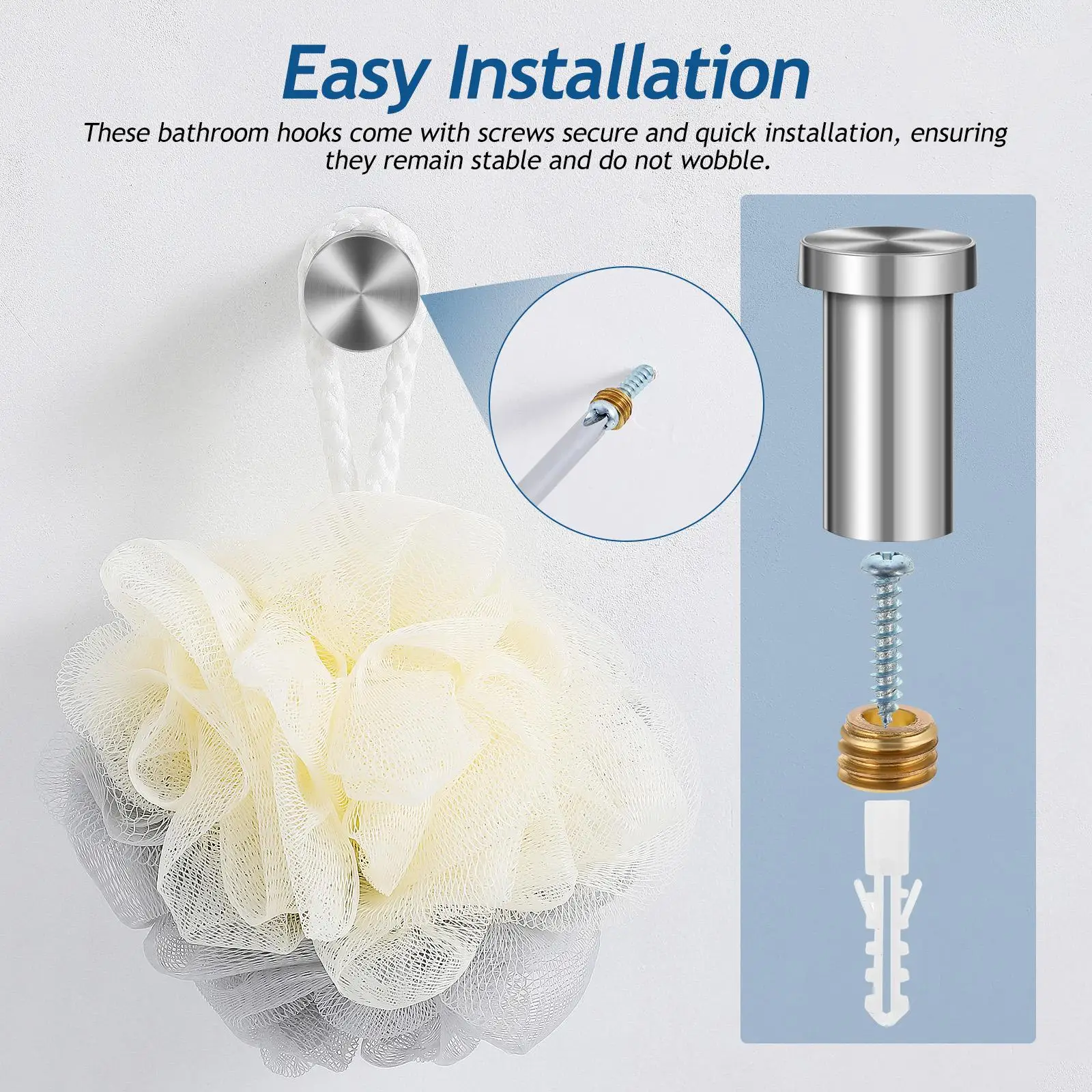 8 Pcs Stainless Steel Hooks Bathroom Kitchen Shower Loofah Holder Wall Mount Secure Screws Various Hanging Needs Easy
8 Pcs Stainless Steel Hooks Bathroom Kitchen Shower Loofah Holder Wall Mount Secure Screws Various Hanging Needs Easy