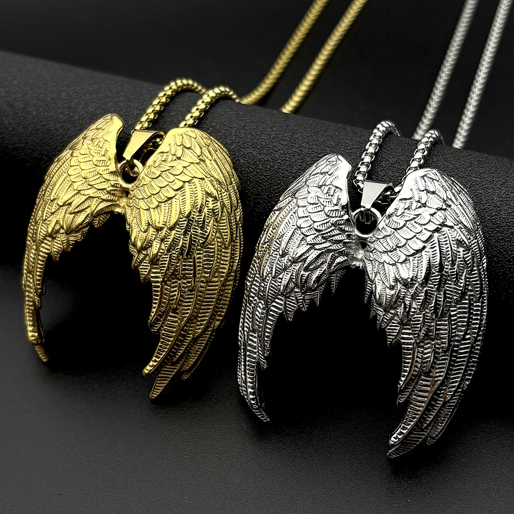 Vintage Gothic Angel Wing Pendant Necklace for Women Men Stainless Steel Gold Silver Color Box Chain Party Amulet Jewelry Gift
Vintage Gothic Angel Wing Pendant Necklace for Women Men Stainless Steel Gold Silver Color Box Chain Party Amulet Jewelry Gift