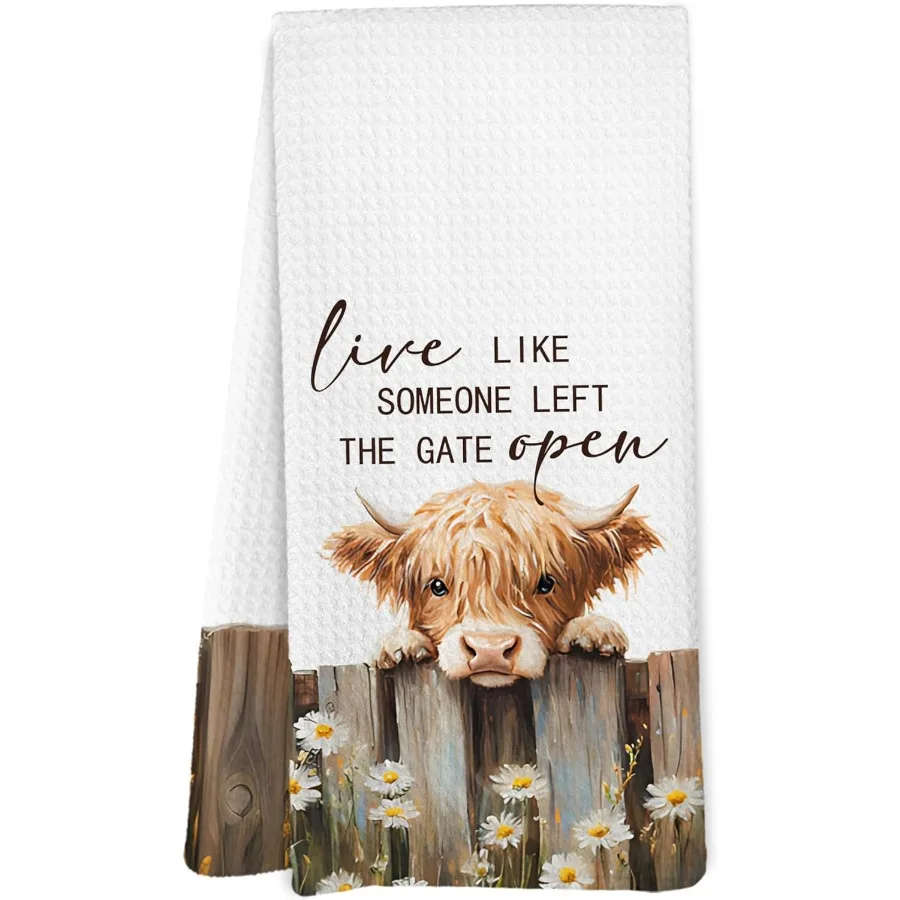 Кухонные полотенца Highland Western Cow Live Like Someone Left The Gate Open Farmhouse Cow Hand Towels для декора ванной комнаты Подарки для 
Кухонные полотенца Highland Western Cow Live Like Someone Left The Gate Open Farmhouse Cow Hand Towels для декора ванной комнаты Подарки для