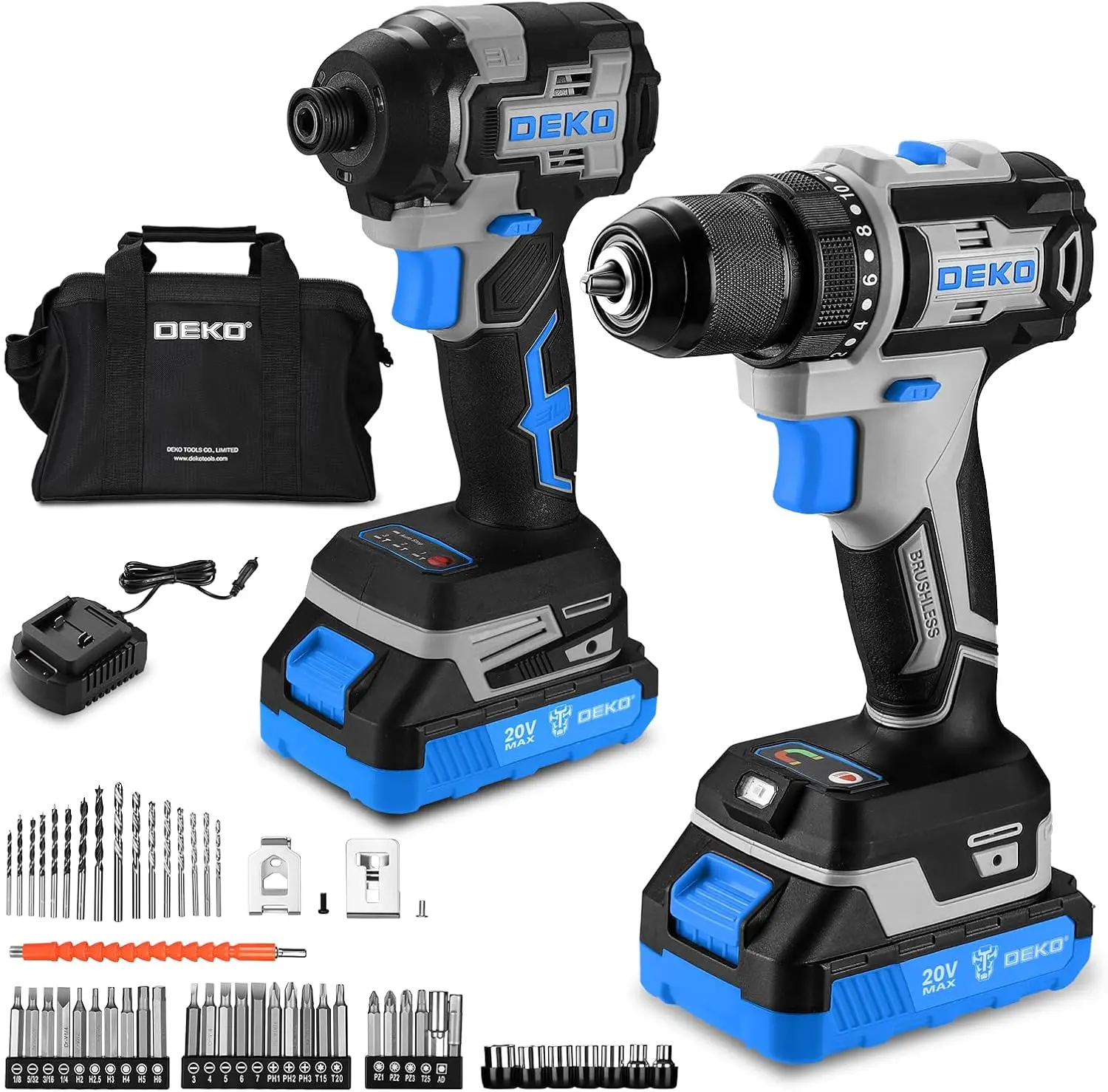 Cordless Drill Impact Driver 20V Brushless Power Drill and 20V Brushless Impact Driver Set Power Tool Set with 2 x 2 0Ah
Cordless Drill Impact Driver 20V Brushless Power Drill and 20V Brushless Impact Driver Set Power Tool Set with 2 x 2 0Ah
