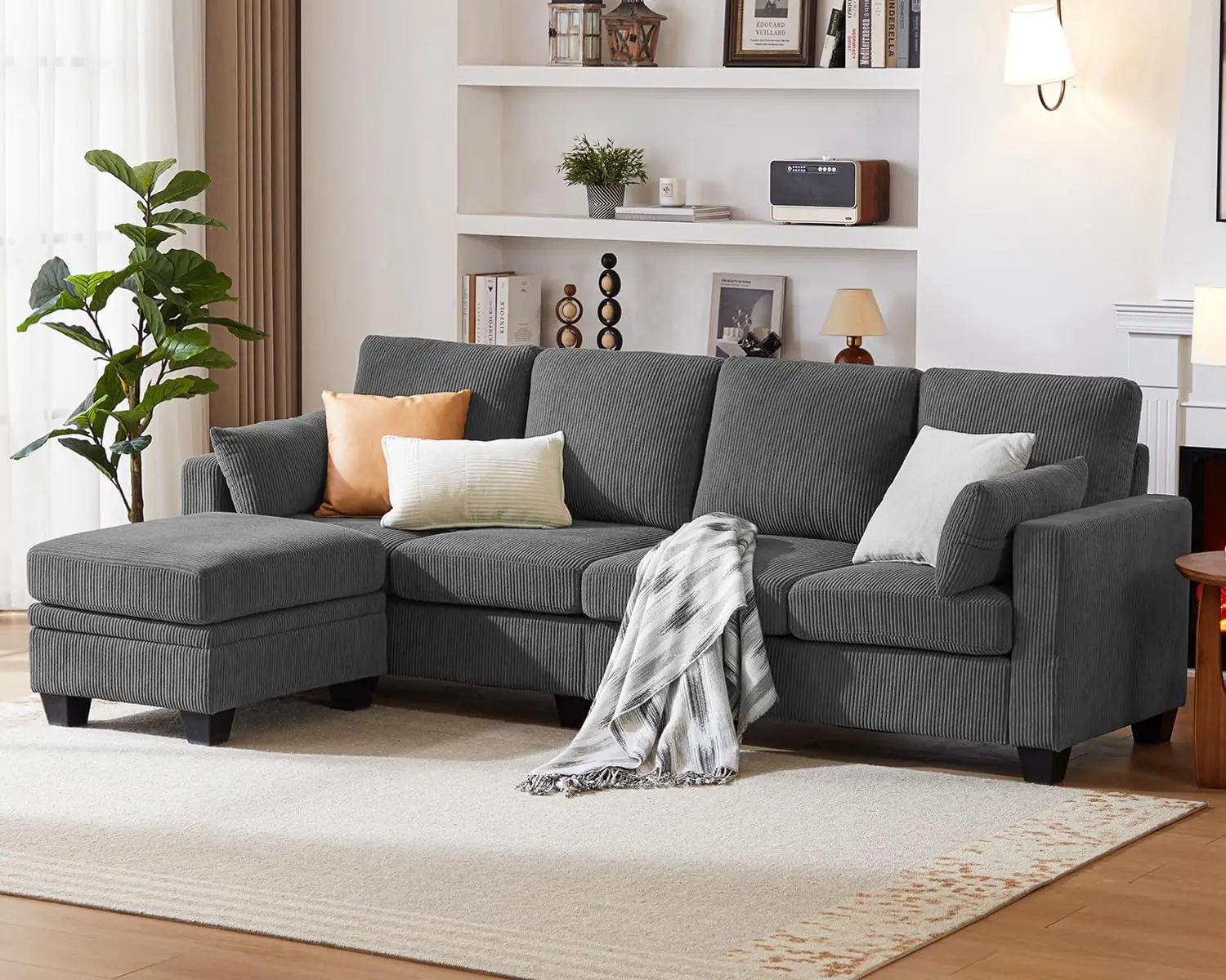 Corduroy Sectional Couch with Ottoman Chaise, L Shaped 4-seat Sofa, Modern Armrest Neck Support Furniture for Living Room
Corduroy Sectional Couch with Ottoman Chaise, L Shaped 4-seat Sofa, Modern Armrest Neck Support Furniture for Living Room