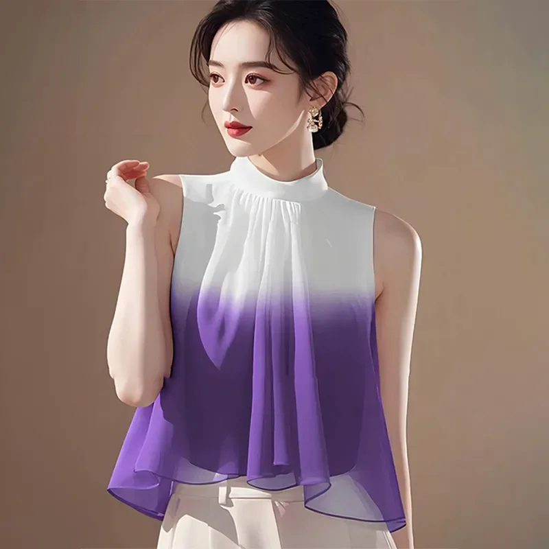 Popular Unique Beautiful Gradient Color Shirt for Women's Summer New French Style Sleeveless Super Fairy Temperament Chiffon Top
Popular Unique Beautiful Gradient Color Shirt for Women's Summer New French Style Sleeveless Super Fairy Temperament Chiffon Top