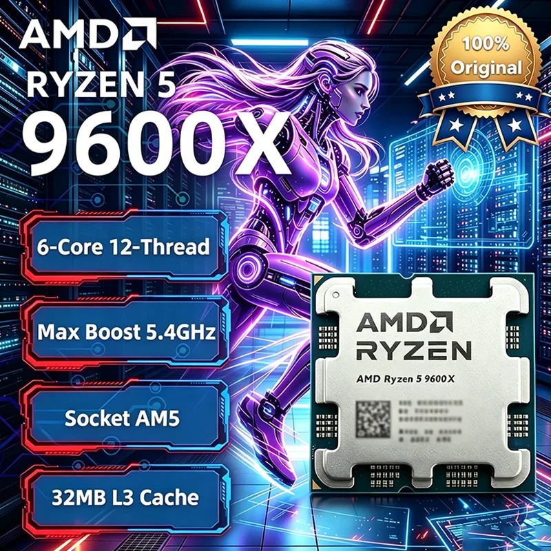 AMD Ryzen 5 9600X Processor 5.4GHz 6-Core 12-Thread 38MB Game Cache 4NM TDP 65W Socket AM5 Gaming CPU Zen 5 Integrated Graphics
AMD Ryzen 5 9600X Processor 5.4GHz 6-Core 12-Thread 38MB Game Cache 4NM TDP 65W Socket AM5 Gaming CPU Zen 5 Integrated Graphics