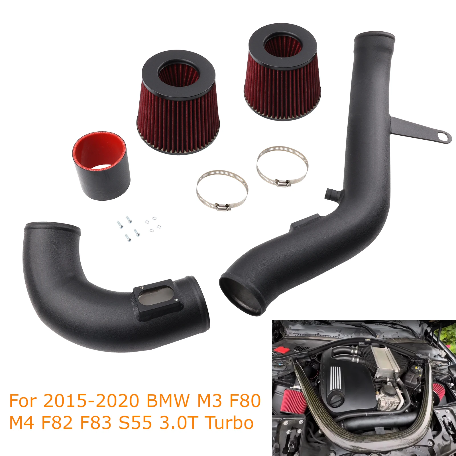 3inch Cold Air Intake Kit Pipe + Filter For 2015-2020 BMW M3 F80 M4 F82 F83 S55 3.0T Turbo 
3inch Cold Air Intake Kit Pipe + Filter For 2015-2020 BMW M3 F80 M4 F82 F83 S55 3.0T Turbo