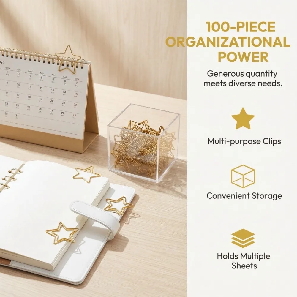100PCS Star Shaped Funny Cute Paperclips Gold Color Plastic-coated Metal Cute Paper Clips Small Size 2.9*2.9cm
100PCS Star Shaped Funny Cute Paperclips Gold Color Plastic-coated Metal Cute Paper Clips Small Size 2.9*2.9cm