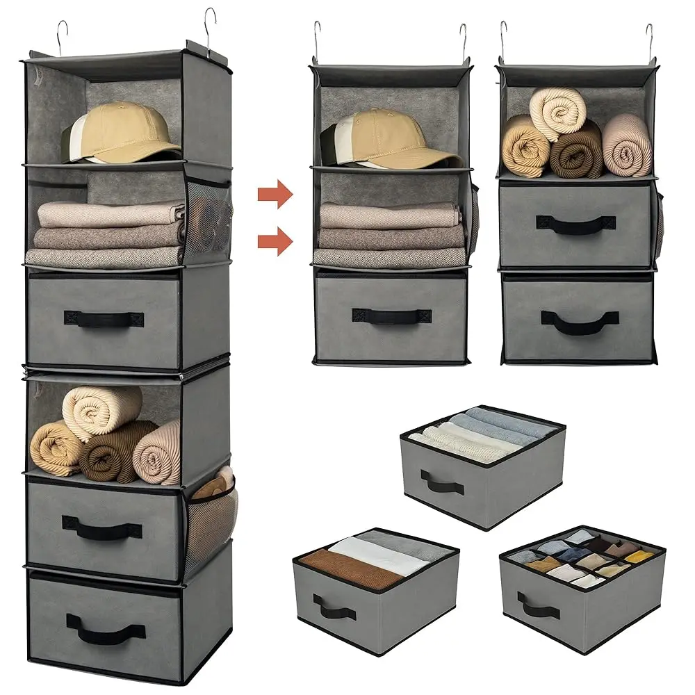 6-Shelf Hanging Closet Organizer, Separable To 2 Pa 3-Shelf, Closet Organization And Storage With 3 Different Drawers, 4 Side
6-Shelf Hanging Closet Organizer, Separable To 2 Pa 3-Shelf, Closet Organization And Storage With 3 Different Drawers, 4 Side