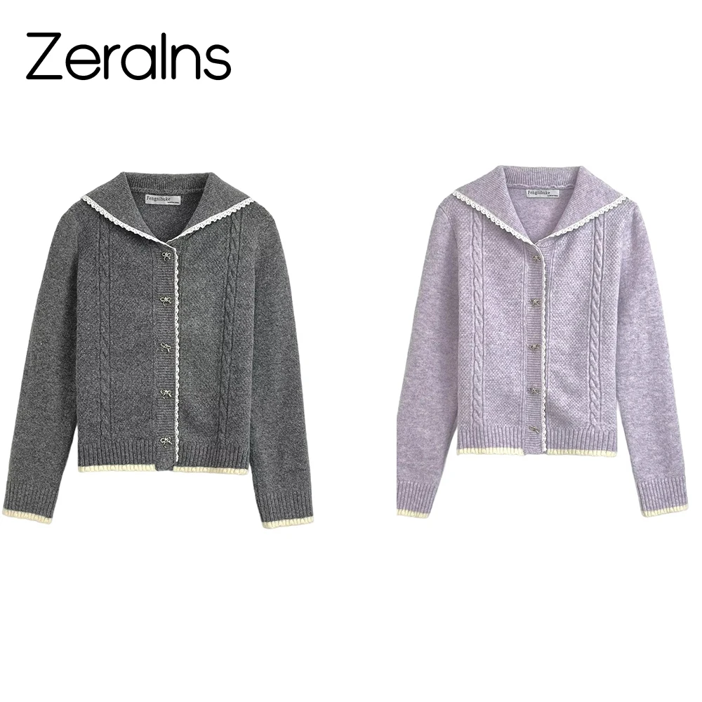 ZERAINS Navy collar sweater autumn college style contrasting color splicing lace lace lace long sleeved knitted cardigan
ZERAINS Navy collar sweater autumn college style contrasting color splicing lace lace lace long sleeved knitted cardigan