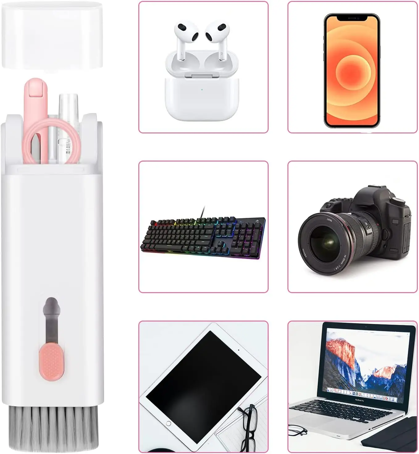 Keyboard Cleaning Kit 7-in-1 Laptops Cleaner with Keycap Puller, Multifunctional Keyboard Brush Cleaning Set for Airpods Phone
Keyboard Cleaning Kit 7-in-1 Laptops Cleaner with Keycap Puller, Multifunctional Keyboard Brush Cleaning Set for Airpods Phone