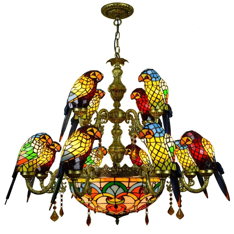 Vintage art stained glass parrot chandelier bar restaurant living room bird lamp glazed lighting
Vintage art stained glass parrot chandelier bar restaurant living room bird lamp glazed lighting