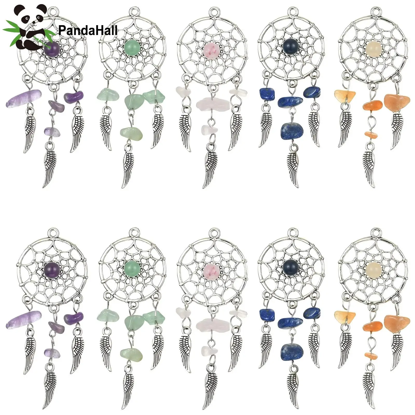 PandaHall 30Pcs 5 Styles Antique Silver Dream Catcher Charms with Natural Stone Chips Feather Wings Charms for Jewelry Making
PandaHall 30Pcs 5 Styles Antique Silver Dream Catcher Charms with Natural Stone Chips Feather Wings Charms for Jewelry Making