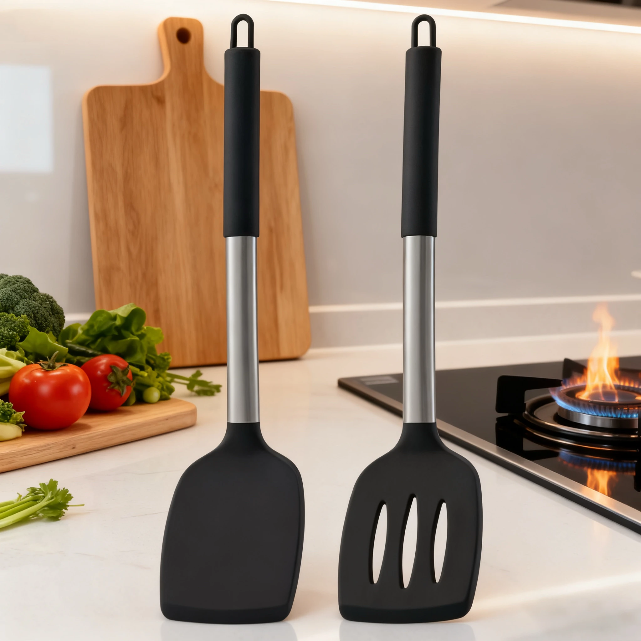 2 Pieces Silicone Spatula Kitchen Cooking Utensils Stainless Steel Tight Spatula Leaky Spatula Non-stick Cookware Kitchen Tools
2 Pieces Silicone Spatula Kitchen Cooking Utensils Stainless Steel Tight Spatula Leaky Spatula Non-stick Cookware Kitchen Tools