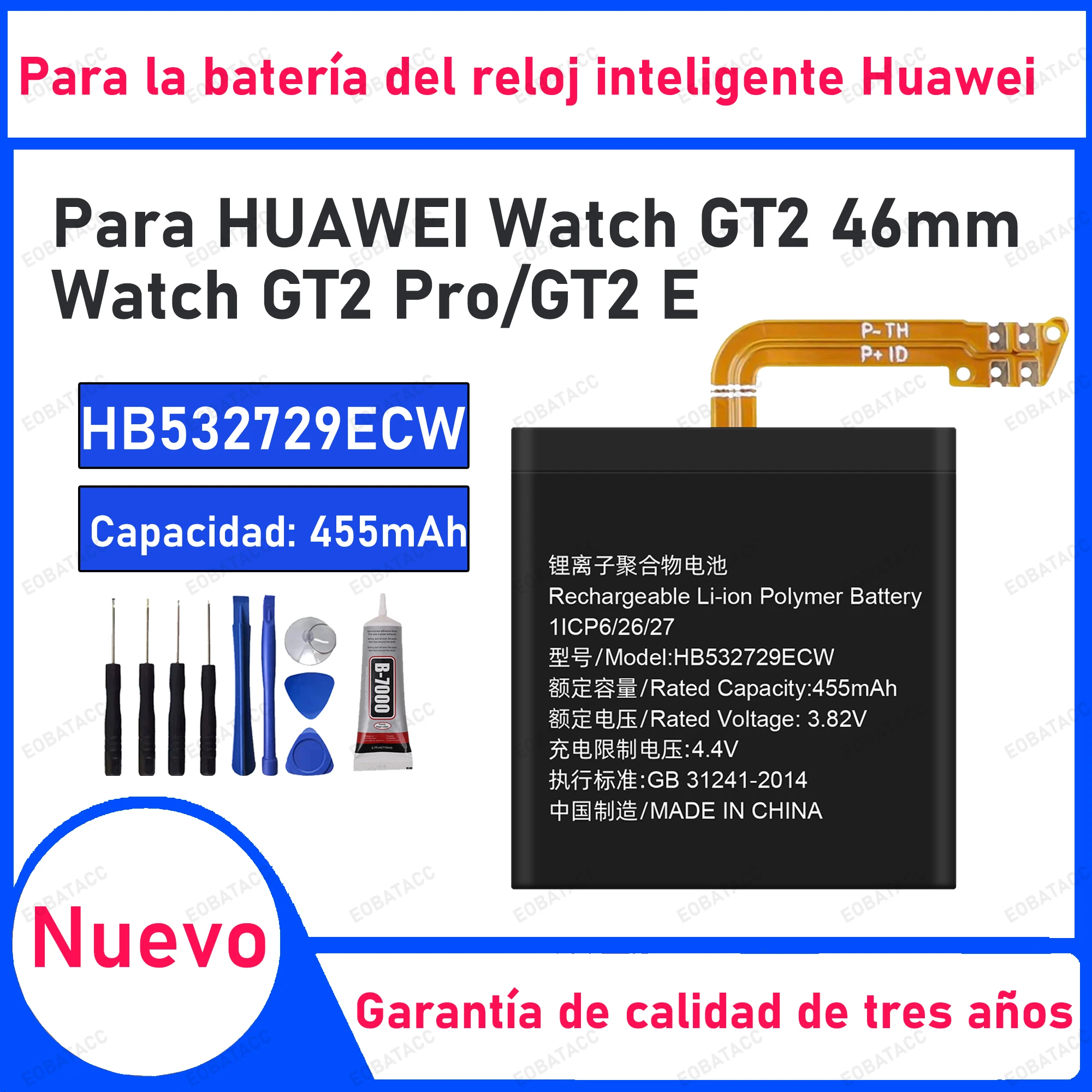 455mAh 100% New HB532729ECW Battery For HUAWEI Watch GT2 46mm/Watch GT2 Pro Replacement Bateria+Free Tools
455mAh 100% New HB532729ECW Battery For HUAWEI Watch GT2 46mm/Watch GT2 Pro Replacement Bateria+Free Tools