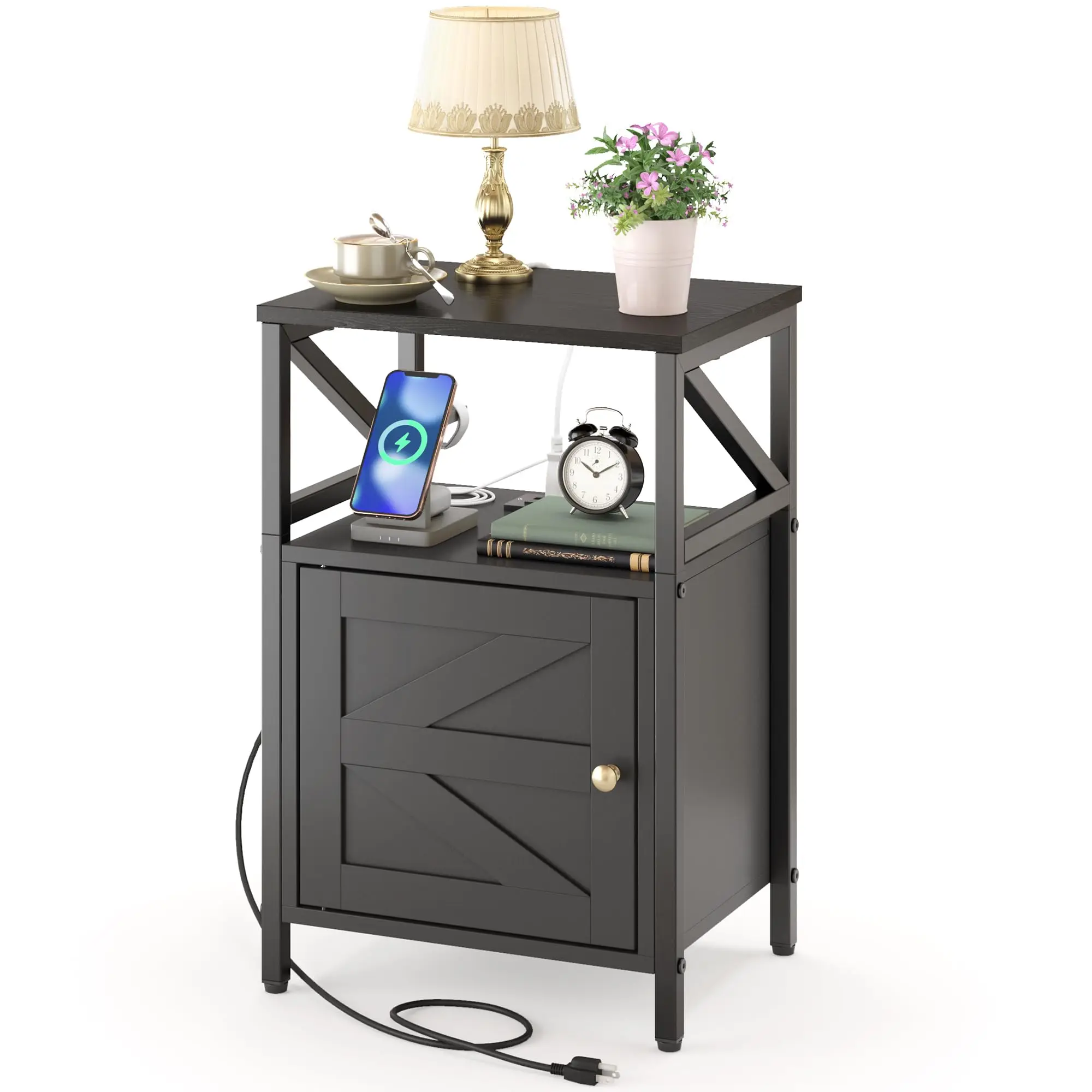 Modern Farmhouse Nightstand With Wireless Charger, Open Shelf And Cabinet Storage For Bedroom Or Living Room
Modern Farmhouse Nightstand With Wireless Charger, Open Shelf And Cabinet Storage For Bedroom Or Living Room
