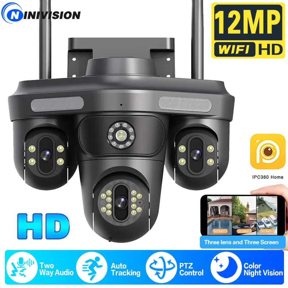 New 6K 12MP IP Camera WiFi Triple Lens Three Screens Outdoor PTZ Camera Motion Detection Security Video Surveillance IPC360 Home
New 6K 12MP IP Camera WiFi Triple Lens Three Screens Outdoor PTZ Camera Motion Detection Security Video Surveillance IPC360 Home