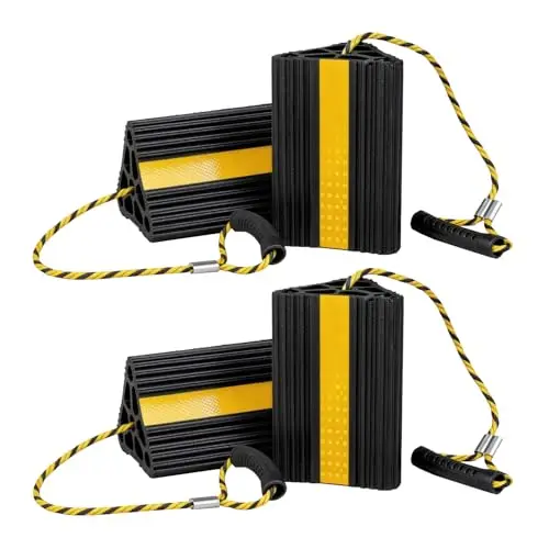 4-Pack Robust Rubber Wheel Chocks With High-Contrast Yellow Reflective Stripe And Secure Braided Tether For RVs, Trailers,
4-Pack Robust Rubber Wheel Chocks With High-Contrast Yellow Reflective Stripe And Secure Braided Tether For RVs, Trailers,