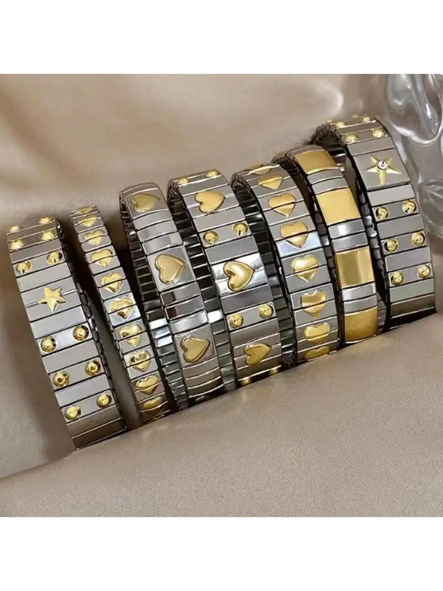 Stainless Steel Heart And Star Design Elastic Bangle Bracelet Fashion Jewelry For Women
Stainless Steel Heart And Star Design Elastic Bangle Bracelet Fashion Jewelry For Women