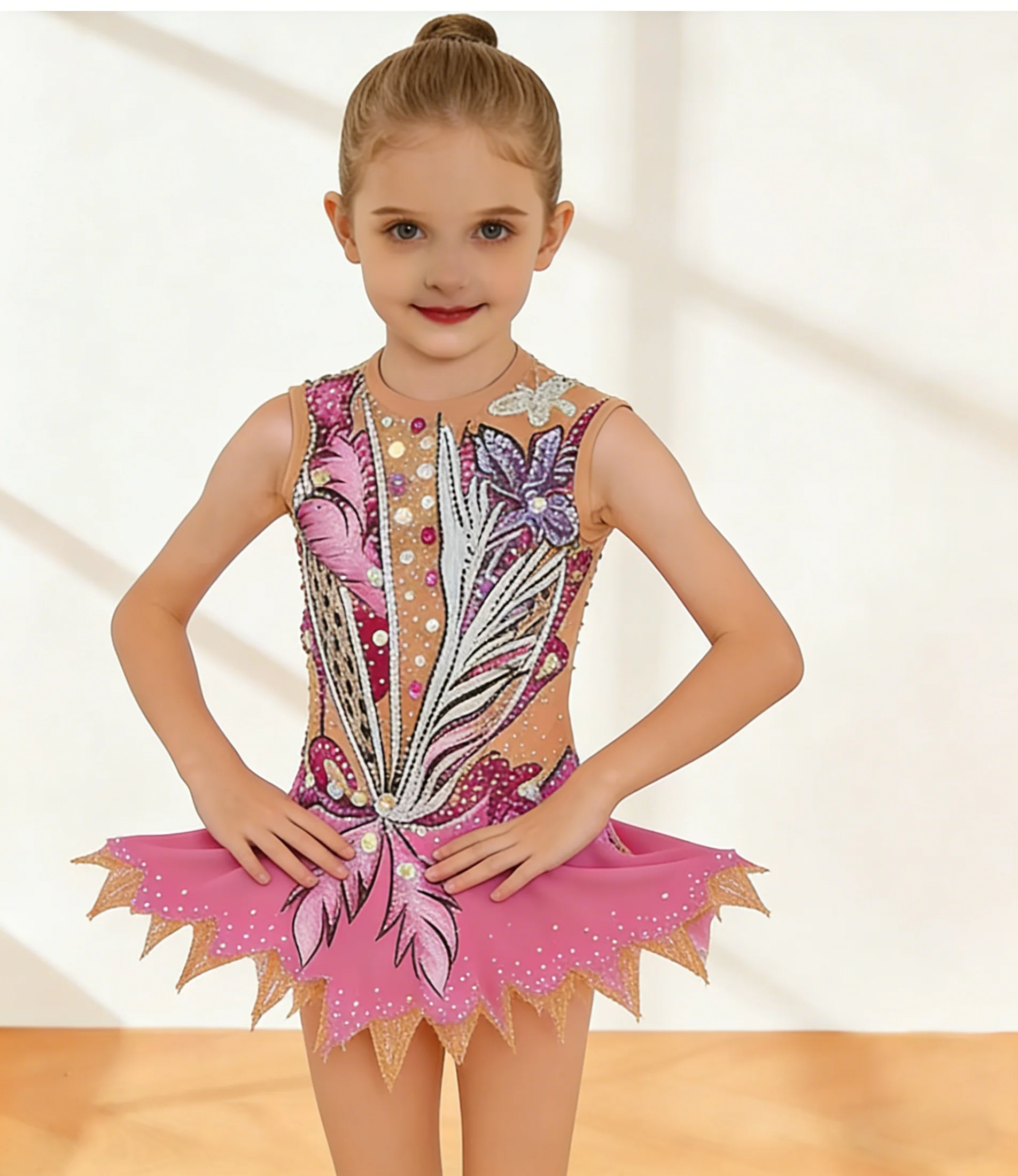 Girls' Sparkly Rhinestone Figure Skating Dress Sleeveless Floral Feather Embellished Performance Costume for Rhythmic Gymnastics
Girls' Sparkly Rhinestone Figure Skating Dress Sleeveless Floral Feather Embellished Performance Costume for Rhythmic Gymnastics