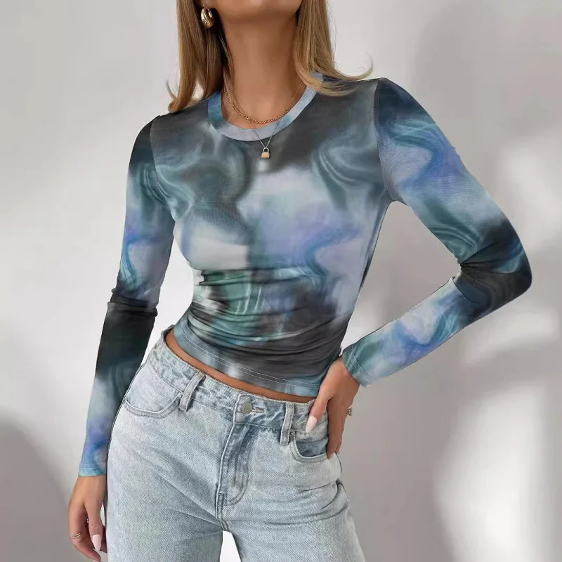 European and American New2025Spring New Elegant Women's Printed round Collar Gauze Slim Long Sleeve Top Women's Clothing
European and American New2025Spring New Elegant Women's Printed round Collar Gauze Slim Long Sleeve Top Women's Clothing