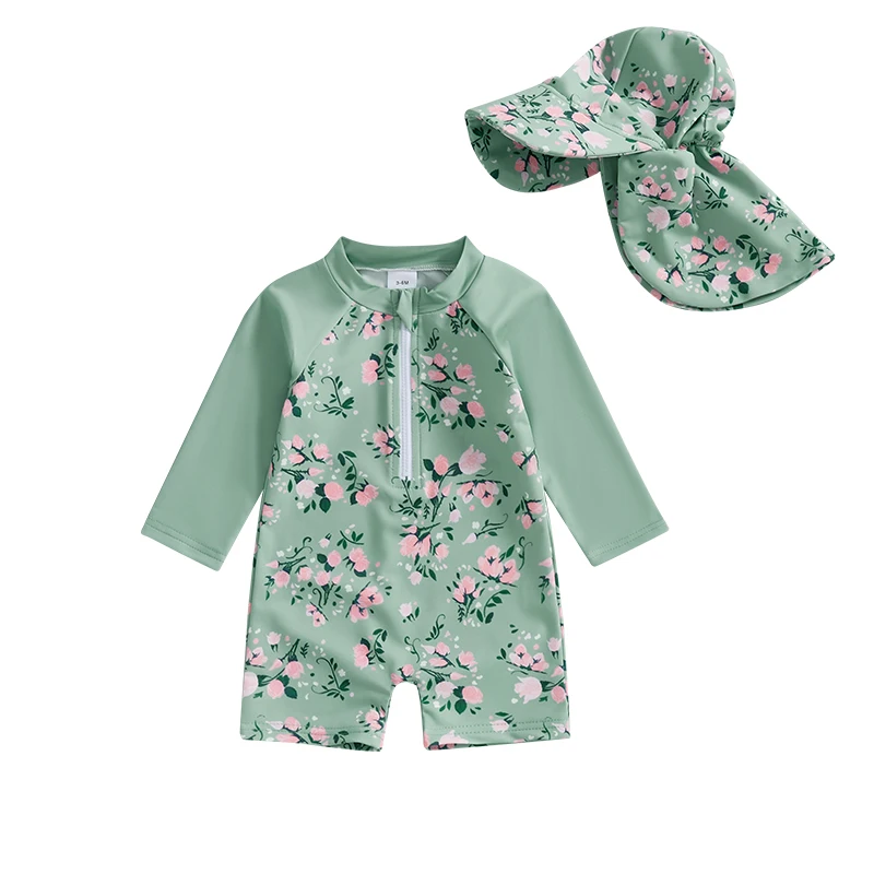 Toddler Girl Long Sleeve Swimsuit Floral Print Half Zipper Non-Pilling Rash Guard Swimwear Sunhat Set
Toddler Girl Long Sleeve Swimsuit Floral Print Half Zipper Non-Pilling Rash Guard Swimwear Sunhat Set