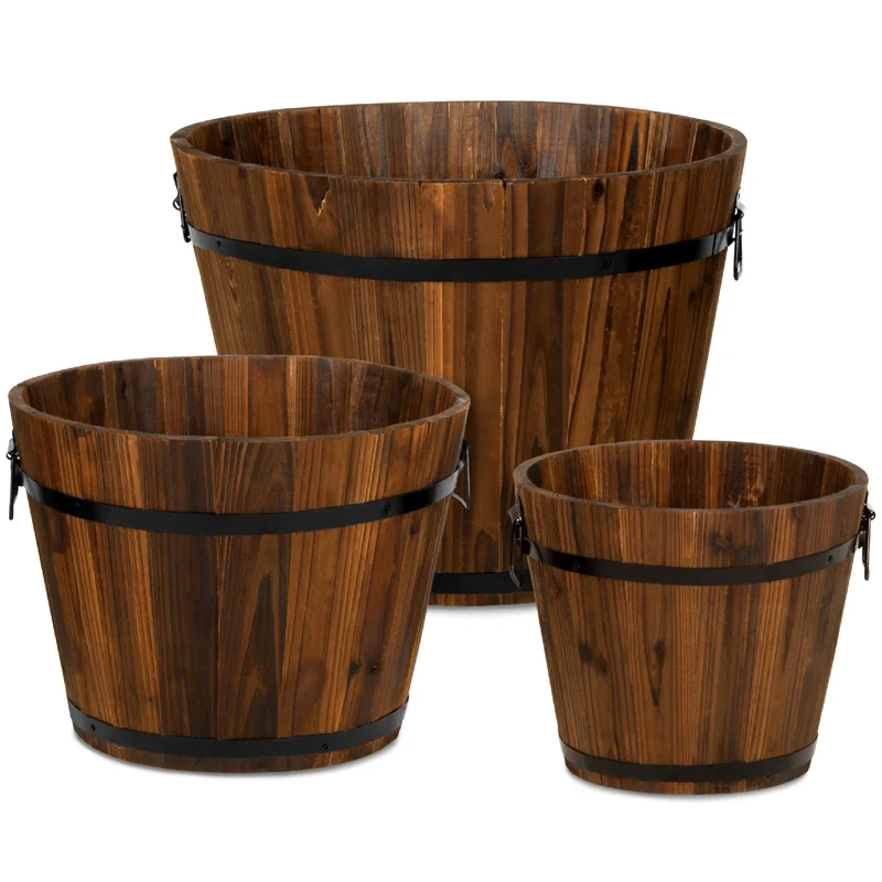 Rustic Solid Wood Barrel Round Flower Pot Planting Barrel Balcony Planter Pot Box Wooden Decorative Barrel
Rustic Solid Wood Barrel Round Flower Pot Planting Barrel Balcony Planter Pot Box Wooden Decorative Barrel