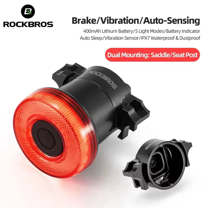 ROCKBROS 5 Modes Smart Brake Bicycle Tail Light Cycling Rear Light Waterproof Type-C Charging Aluminum MTB Road Bike Accessories
ROCKBROS 5 Modes Smart Brake Bicycle Tail Light Cycling Rear Light Waterproof Type-C Charging Aluminum MTB Road Bike Accessories