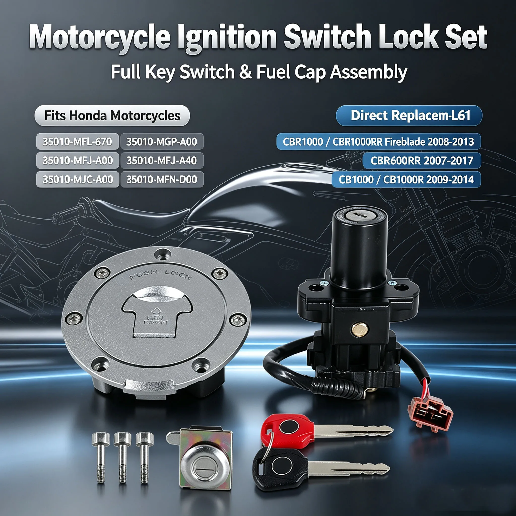 Motorcycle Ignition Switch Fuel Gas Cap Seat Lock Key Kit For Honda CBR600RR CB1000R CBR1000 CBR1000RR CB1000 CBR 600RR 1000RR
Motorcycle Ignition Switch Fuel Gas Cap Seat Lock Key Kit For Honda CBR600RR CB1000R CBR1000 CBR1000RR CB1000 CBR 600RR 1000RR