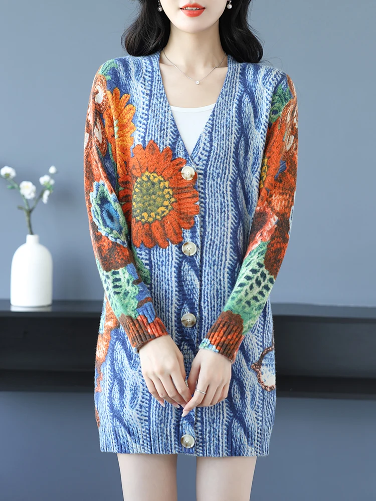 Print Long Sweater Women Autumn Fashion Womens Clothing Cardigan High Quality Knitwears Tops Single Breasted Cardigans
Print Long Sweater Women Autumn Fashion Womens Clothing Cardigan High Quality Knitwears Tops Single Breasted Cardigans