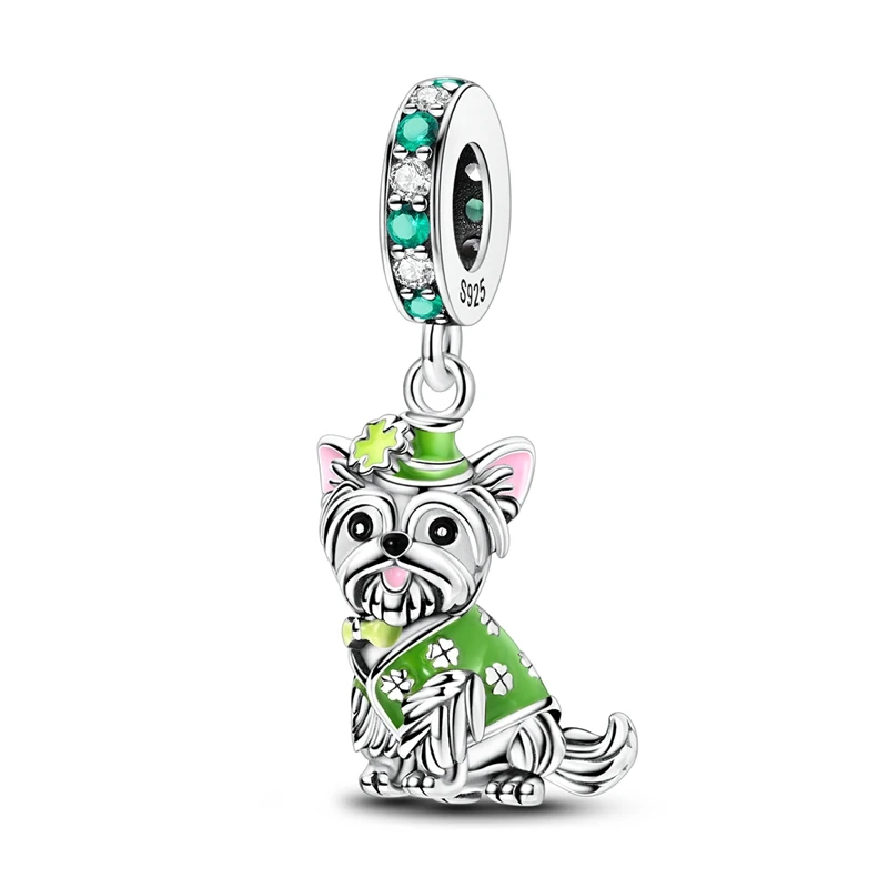 925 Sterling Silver Puppy With Four Leaf Clover Hat Zircon Charms Beads Fit 3mm Original Bracelet DIY Women Birthday Jewelry
925 Sterling Silver Puppy With Four Leaf Clover Hat Zircon Charms Beads Fit 3mm Original Bracelet DIY Women Birthday Jewelry