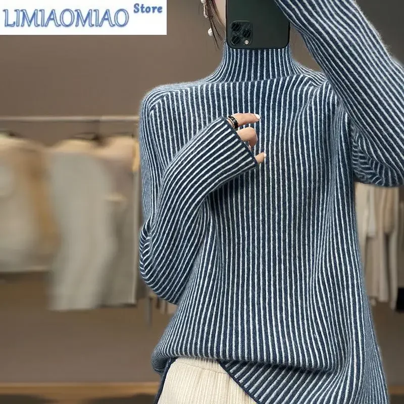 New Autumn/Winter Fashion Lazy Style Thickened Vertical Stripe Color Block Half High Neck Loose Versatile Slim Women's Sweater
New Autumn/Winter Fashion Lazy Style Thickened Vertical Stripe Color Block Half High Neck Loose Versatile Slim Women's Sweater