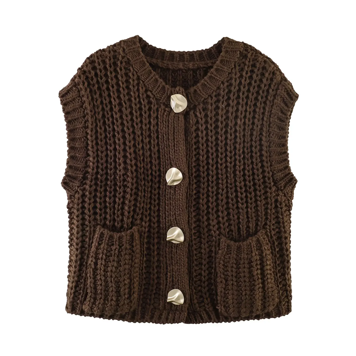 Women Chunky Knit Cardigan Waistcoat Autumn Cropped Sweater Vest Single Breasted with Golden Buttons Tank Outerwear With Pockets
Women Chunky Knit Cardigan Waistcoat Autumn Cropped Sweater Vest Single Breasted with Golden Buttons Tank Outerwear With Pockets