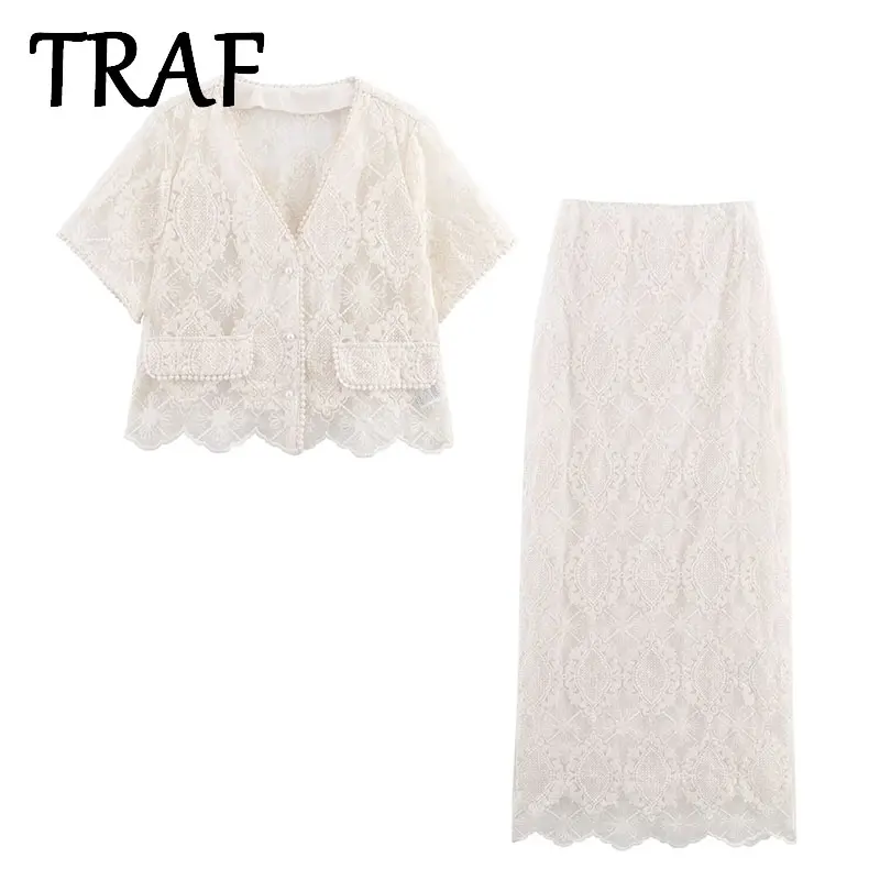 TRAF 2025 French retro style embroidery top Two Pieces Sets Woman Fashion mesh Tops+ Skirt Sets 2 Pieces Elegant Women Outfit
TRAF 2025 French retro style embroidery top Two Pieces Sets Woman Fashion mesh Tops+ Skirt Sets 2 Pieces Elegant Women Outfit