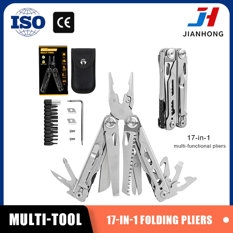 JH 17-in-1 Multitool Pliers with 11 Bits Compact Survival Tool for Camping, Car & Home High-Carbon Stainless Steel
JH 17-in-1 Multitool Pliers with 11 Bits Compact Survival Tool for Camping, Car & Home High-Carbon Stainless Steel