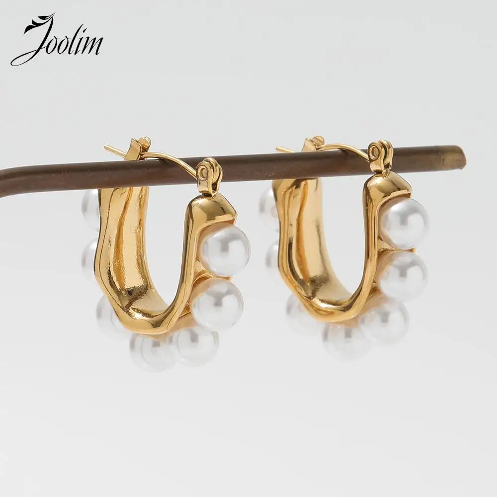 Joolim Jewelry High Quality PVD Tarnish Free Personality Elegant Imitation Pearl Pave Stainless Steel Hoop Earring for Women
Joolim Jewelry High Quality PVD Tarnish Free Personality Elegant Imitation Pearl Pave Stainless Steel Hoop Earring for Women